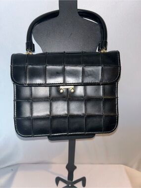 Vintage 1950s/60s Verdi Black Grid Structured Top Handle Handbag Purse